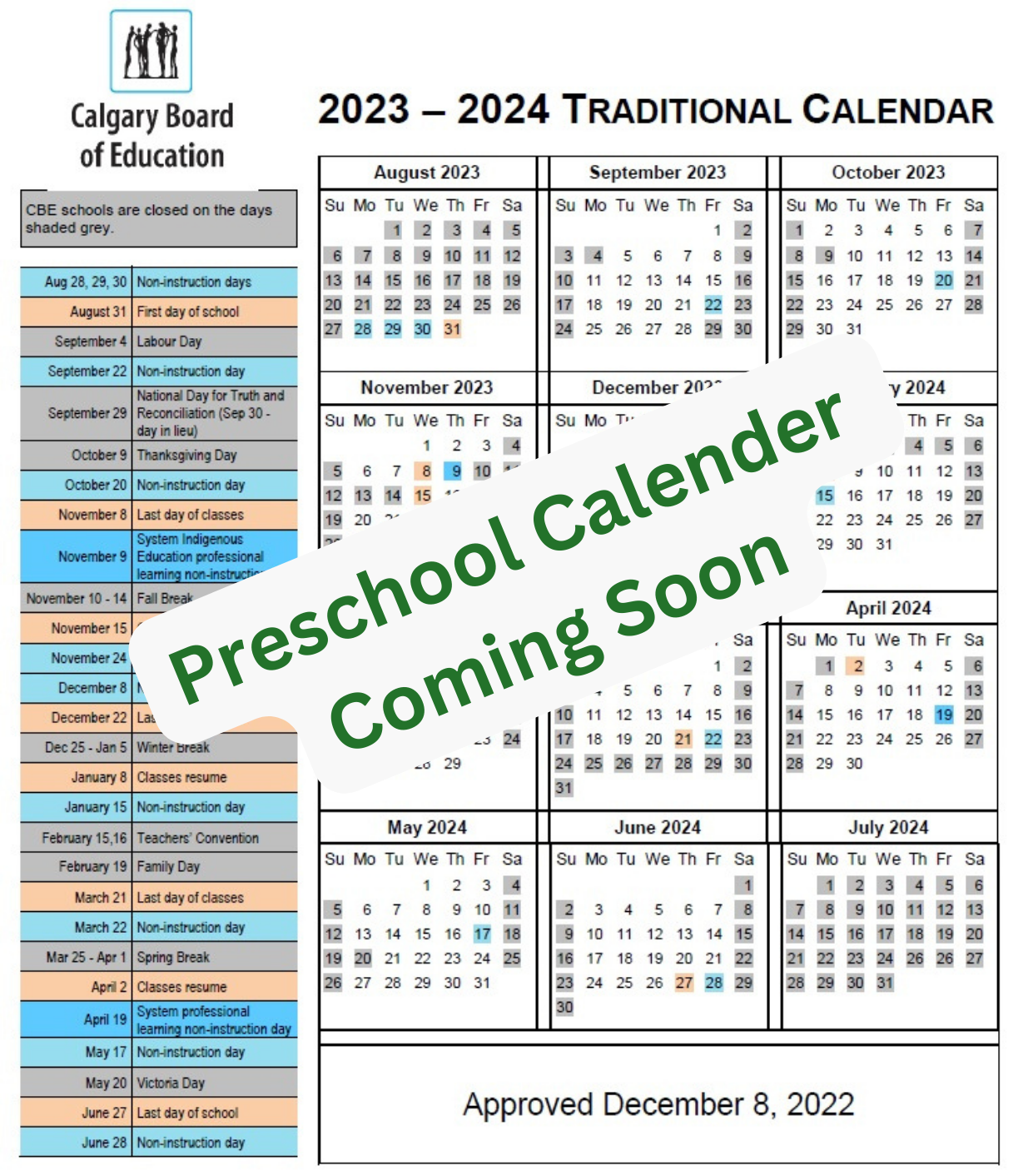 Preschool Calender Coming Soon
